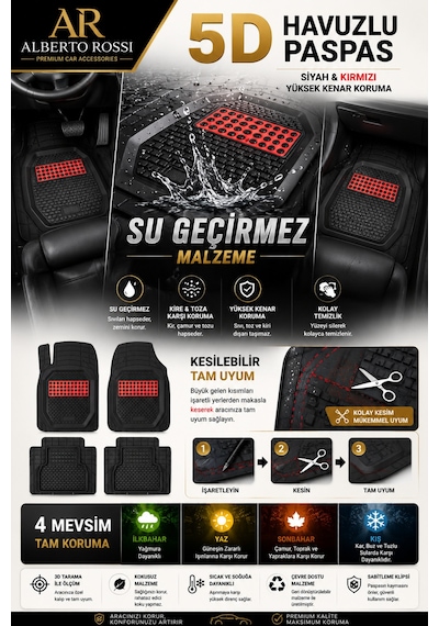 Ford Mustang Mach-e 2026 Model Uyumlu Venüs Kırmızı 5d Havuzlu Paspas Yumuşak Kaymaz Taban
