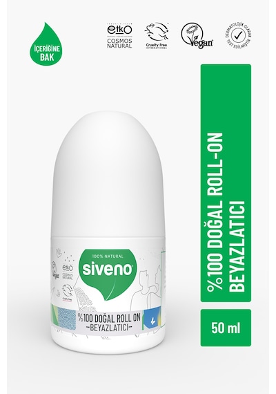 Siveno %100 Doğal Roll On Beyazlatıcı Etkili Deodorant Ter Kokusu Önleyici Bitkisel Leke Bırakmayan Vegan 50 ML