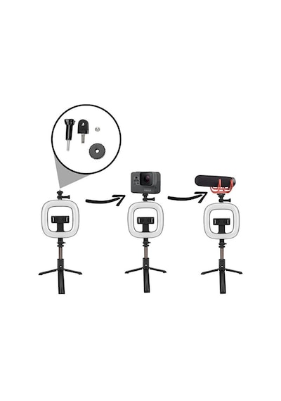 Bluetooth Kumandalı Şarjlı 6 İnç Led Ring Light Katlanabilir Selfie Çubuğu Ve Tripod 3 Renk Tonu