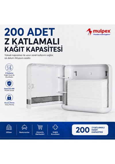 Mulpex Z Katlamalı Kağıt Havlu Dispenseri Beyaz 27 21 Cm Vidalı Ve Yapışkan Montaj