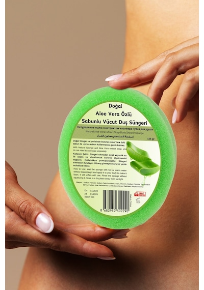 Doğal Aloe Vera Özlü Süngerli Sabun, Aloe Vera Özlü Duş Süngeri