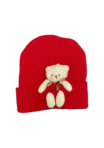 Emybox Peluş Ayıcıklı Penye Renkli Unisex Bere Kırmızı