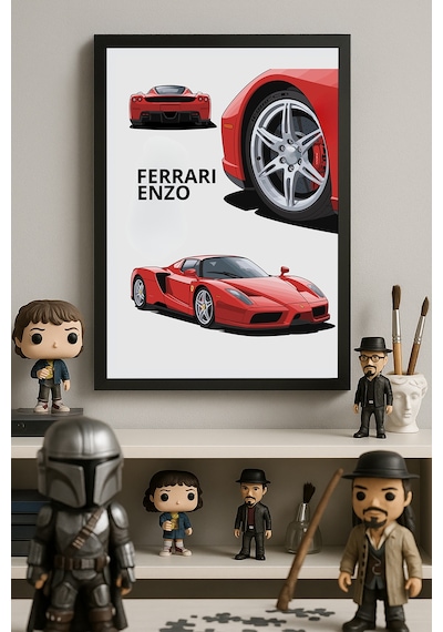 Ferrari Enzo Siyah Ahşap Çerçeveli Poster, Dekoratif Araba Duvar Tablosu