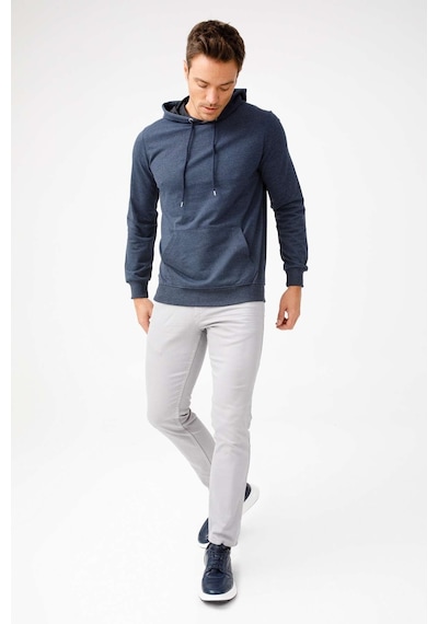 Igs İgs Erkek İndigo Modernfıt / Ekstra Dar Kalıp Kapşonlu Fermuarsız Sweatshirt İndigo