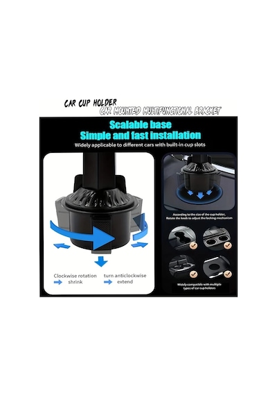 Xuweiwei Siyah Set Of 2 Araç Bardak Tutucu Tepsisi 2 Ayrılabilir Yemek Tepsisi 360 Döner Tepsi