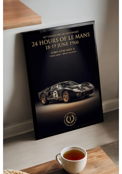 Ford Gt40 Siyah Ahşap Çerçeveli Poster, Dekoratif Araba Duvar Tablosu