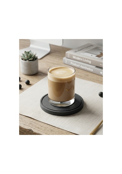 2 Adet Modern Tasarım Minimalist Siyah Bardak Altlığı 8 Cm Çap Plastik