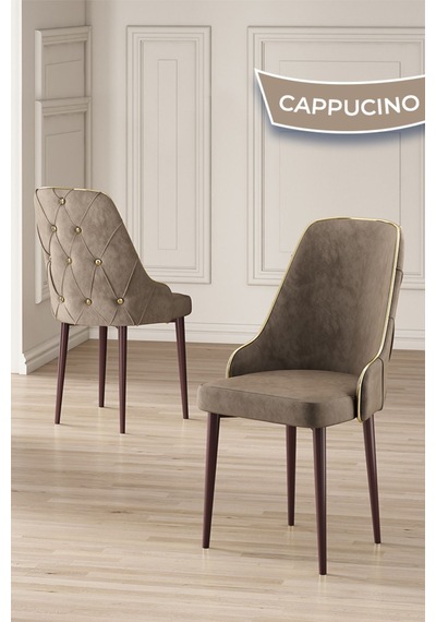 Canisa Concept Krax Serisi, 1.sınıf Babyface Kumaş Mutfak Sandalyesi, Kahve Metal Ayak, 6 Adet Sandalye Sandalye Cappucino Ayaklar Kahve