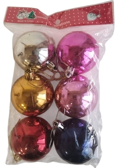 Yılbaşı Top Süs 6cm 6lı Parlak Mix Karışık Renk