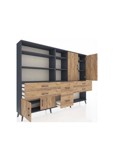 Arges Dolap 10 Raflı 6 Çekmeceli 4 Kapaklı 220x30x163 Antrasit-ça Antrasit-çam