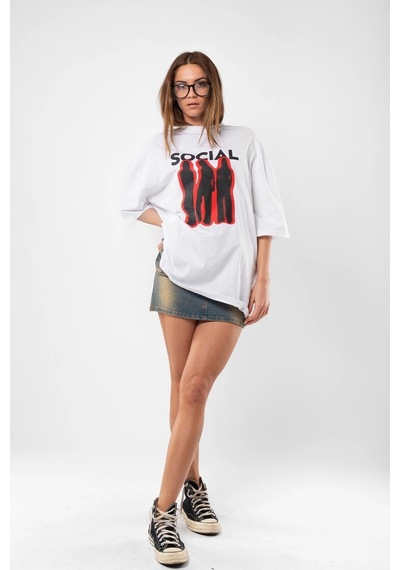Tarzsokak Social Baskılı Beyaz Unisex Oversize