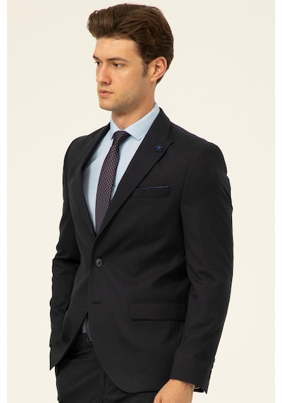 Süvari Lacivert Slim Fit Düz Sivri Yaka 6 Drop Klasik Takım Elbise