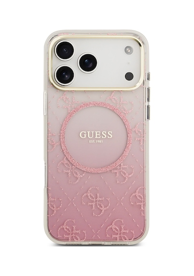 Apple Uyumlu iPhone 17 Pro Max Kılıf Guess Lisanslı M-safe Özellikli 4g Desenli Simli Silikon Kapak Pembe Pembe