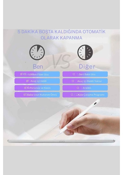 Apple Uyumlu iPad  Air 11 Avuç İçi Reddetmeli Bluetoothlu Dokunmatik Özel Çizim Ve Yazı Kalemi