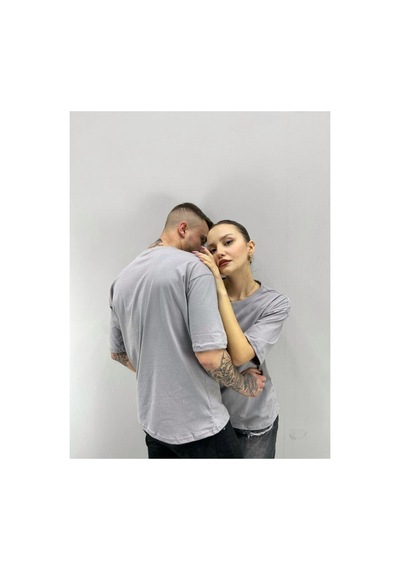 Flood Of Style Unisex Tshirt Gri Love Baskılı Sevgili Çift Kombini 2 'li Set