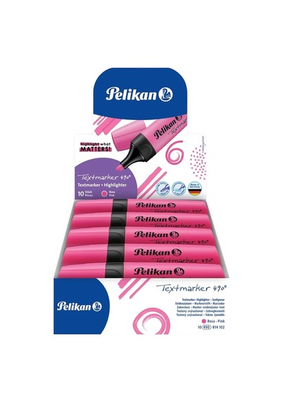 490 Fosforlu Kalem 10 Adet Pembe