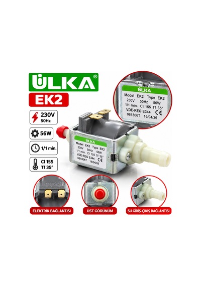 Ulka Ek2 56w 230v Elektromanyetik Su Pompası Kahve Makinesi Pompası Gri
