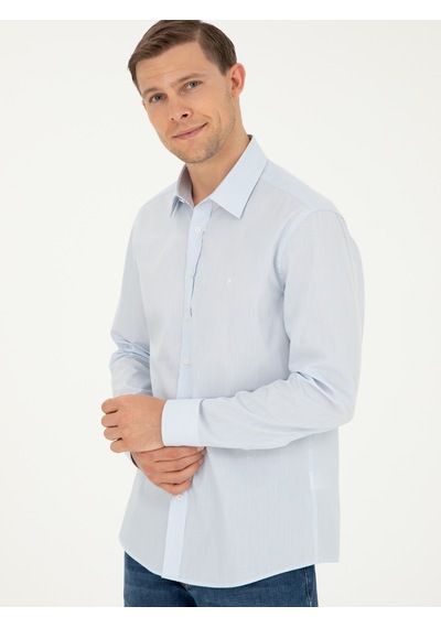 Cacharel Mavi Slim Fit Pamuklu Çizgili Gömlek
