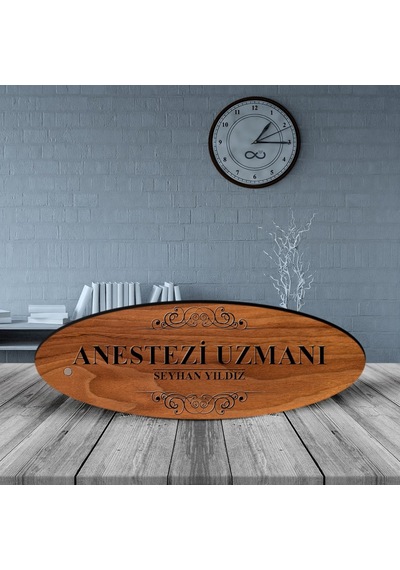 Kişiye Özel Mesleki Anestezi Uzmanı Ahşap Oval Masa İsimliği - 1