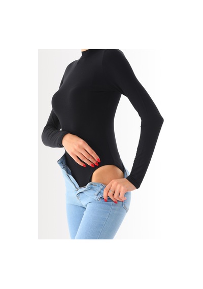 Penyebizden Kadın Viskon Boğazlı Çıtçıtlı Zıbın Body-siyah