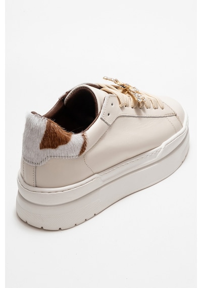 Luvishoes Luvi Shoes Laren Ekru Cilt Hakiki Deri Tokalı Kadın Günlük Spor Ayakkabı Ekru