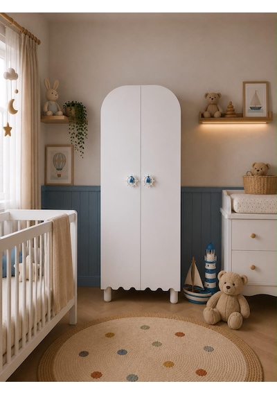 Gemici Oval 2 Kapaklı Dolap Tamamı Mdf Mavi Kulp Beyaz - Mavi