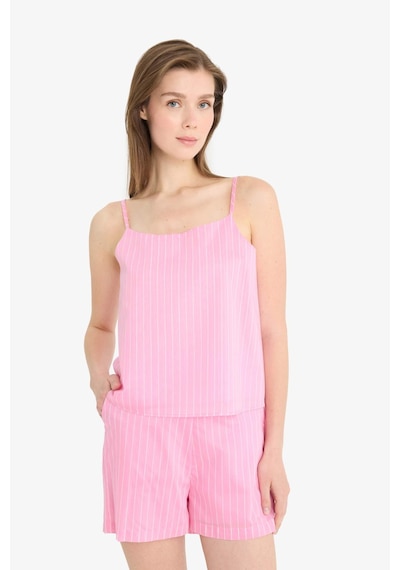 Defacto Afra x DeFacto Regular Fit Kare Yaka Çizgili Modal Askılı Bluz	 F0397AX25SP Pembe
