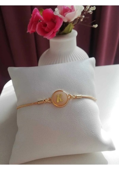 Altın Sedef Ayarlanabilir Kadın Gold Asansörlü K Harf Bileklik Renkli