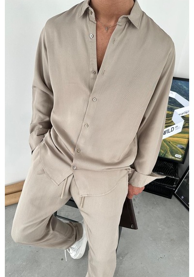 Taş Tensel Kumaş Basic Relaxed Gömlek Taş