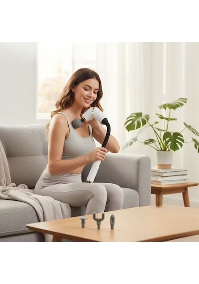 Buffer 4 Farklı Başlıklı Uzun Saplı Derin Doku Masaj Tabancası, Boyun, Omuz Ve Sırt İçin Ergonomik Saplı Çok