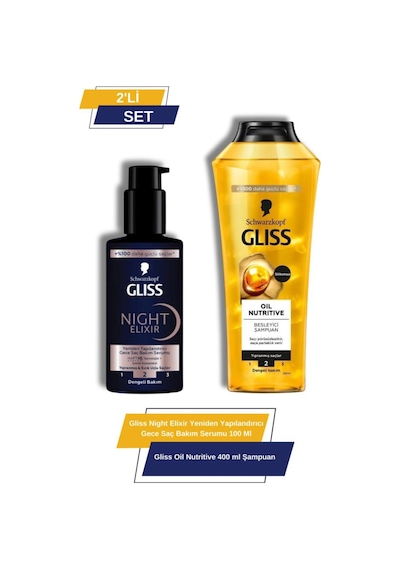 Gliss Night Elixir Yeniden Yapılandırıcı Gece Saç Bakım Serumu+oil Nutritive 400 Ml Şampuan set-hnkl-5216-6351