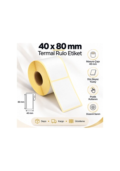 40x80 Mm Rulo Termal Ribonsuz Barkod Etiketi 40 Mm Masura 1000'li Sarım