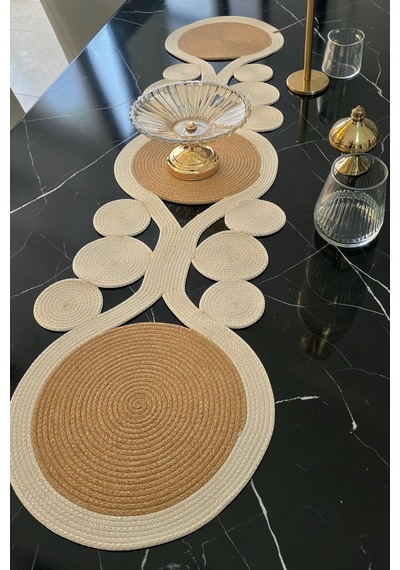 Jüt Hasır Doğal Boho Görünümlü Krem Bej 30x100 Cm Runner Amerikan Servis Masa Dekoru Krem-bej Krem-bej