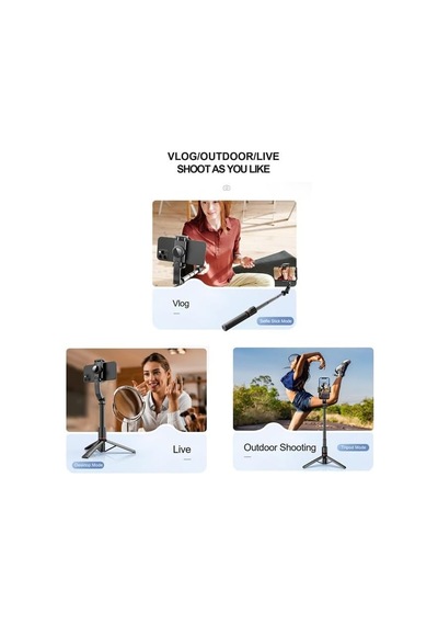 Gimbal Stabilizer Selfie Stick Tripod 2'si 1 Arada Kablosuz Bluetooth Uzaktan Kumandalı, 700mm Ayarlanabilir Yükse