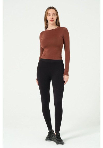 Yuvarlak Yaka Uzun Kollu Seamless Crop-1 Altın - Beyaz