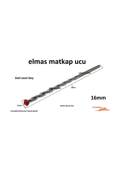Elmas Matkap Ucu 16mm Beton Duvar Delme Uzun Kalın 20cm
