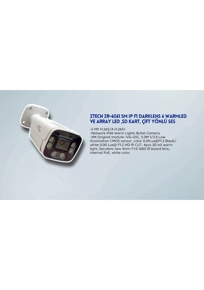 Ztech Zr-6061 5mp 6 Warm Led Colorvu Mikrofon Ip Kamera