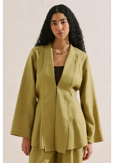 Manuka Keten Pileli Kimono Ceket Yağ Yeşili Ss26ckt00016-187