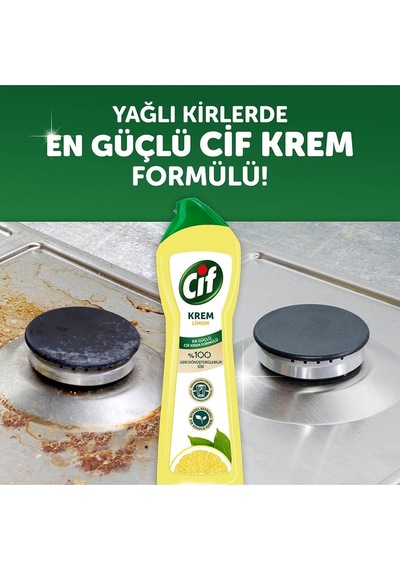 Cif Krem Yüzey Temizleyici Limon Kokulu Klor Boya Fosfat Paraben Içermez 750 Ml 4 Adet