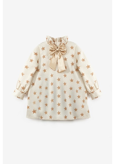 Le Mabelle Bej Yıldız Desenli Kız Çocuk Gabardin Elbise - Poppy Bej