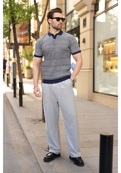 Madmext Lacivert Polo Yaka Regular Fit Erkek Triko Tişört E7496