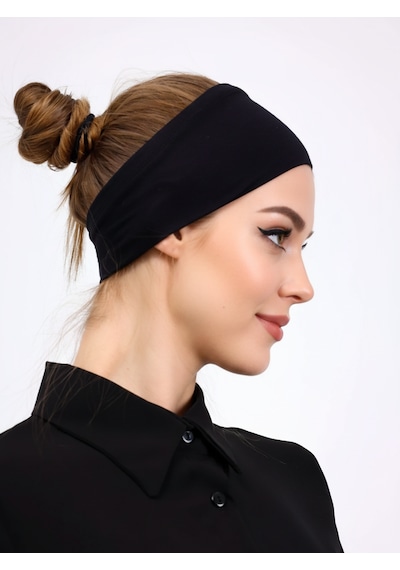 Alivascarf Kaymayan Silikonlu Bandana Bone Siyah - Kadın Tesettür Dikişsiz Kaymaz Geçme - Sportif Saç Bandı