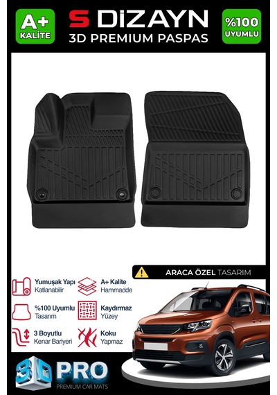 Peugeot Rifter Panelvan 3d Pro Havuzlu Paspas Ön 2'li 2019 Üzeri A+ Kalite 3ds-sdz033