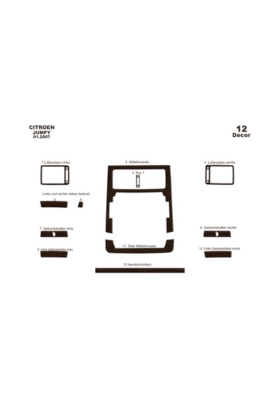 Fiat Scudo Expert Jumpy Torpido Kaplama 2007 12 Parça Koyu Meşe