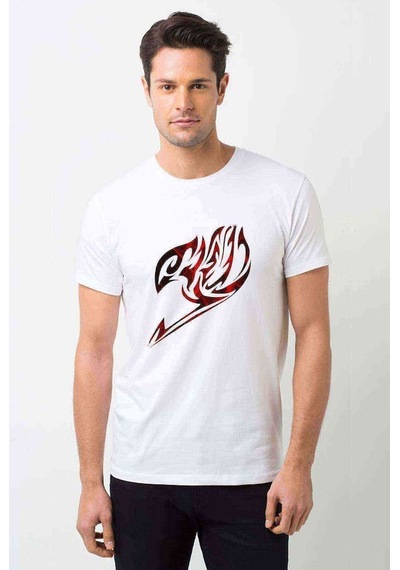 Anime Fairy Tail Glass Guild Emblem Baskılı Beyaz Erkek Tshirt (534760302)