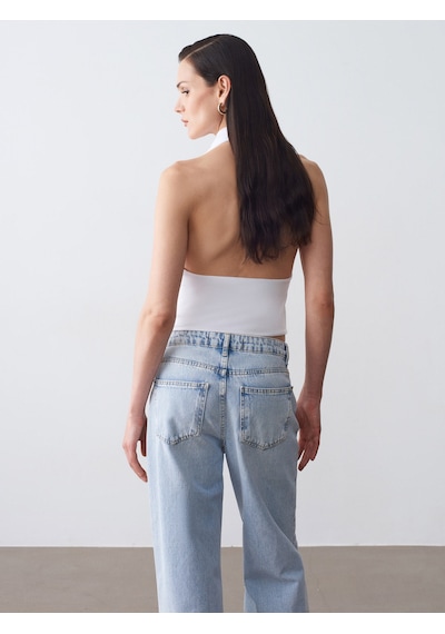 Dilvin 21247 Lyocell Karışımlı Degaje Yaka Top-beyaz