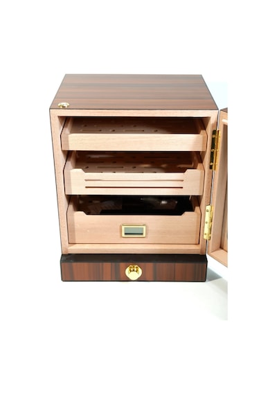 Premiumquality Las Condes Aksesuar Çekmeceli İçi Ledli Kahverengi Sedir Humidor Puro Kutusu - Tr9826