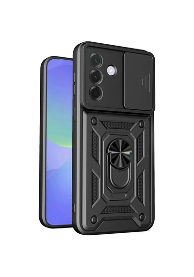 Vendas Samsung Uyumlu Galaxy A37 Kılıf Magnetik Standlı Kamera Korumalı Zore Sürgülü Vega Kapak Siyah