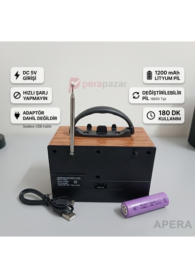 Nns Ns-6637bt Nostaljik Ahşap Radyo Bluetooth Usb Ve Micro Kart Destekli 1200mah Şarjlı Pilli Taşınabilir Kamp Radyosu Altın