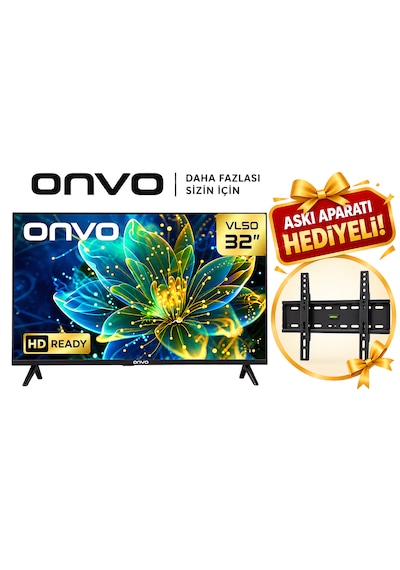 Onvo 32VL50F3HA 32" 82 Ekran Uydu Alıcılı HD LED TV Askı Aparatı Hediyeli